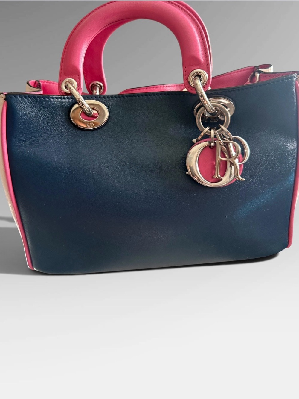 Pre-owned Dior Two-Tone Navy and Hot Pink Leather Shoulder/Hand bag